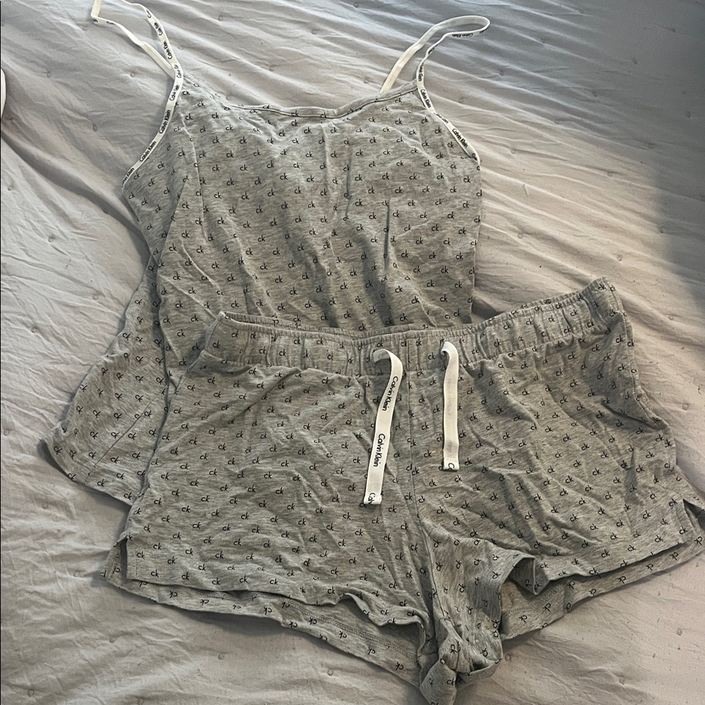 Calvin Klein Light Gray Logo-Print Cami & Drawstring Short Pajama Set